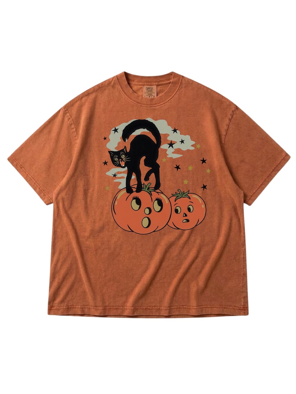 Comfort Colors Yam Graphic Tee with Black Cat & Pumpkins